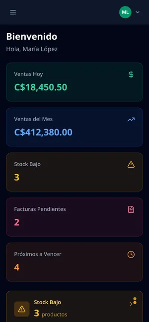 CriasAgro en el celular con las ventas de hoy y del mes